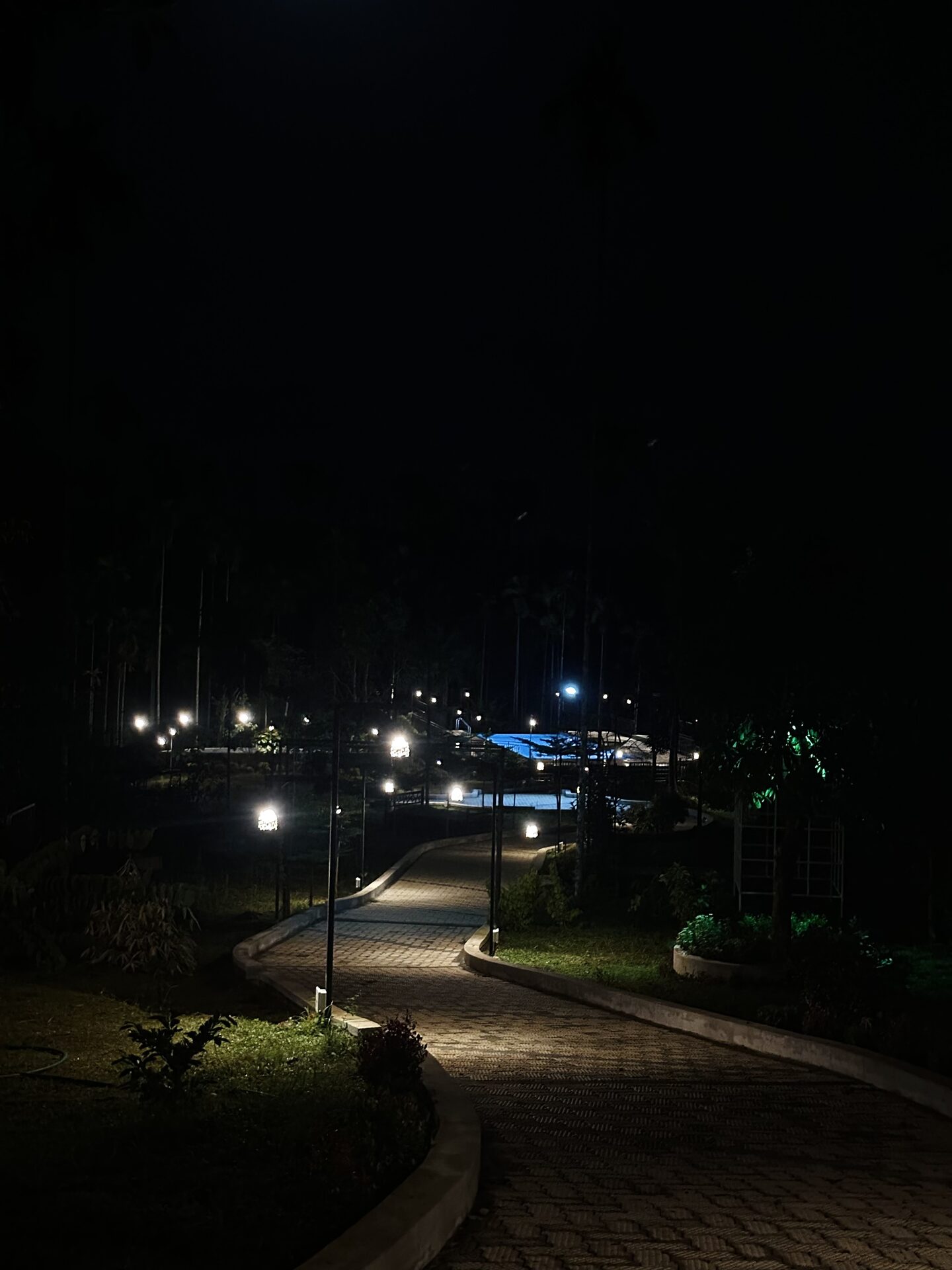 Lit pathways at night