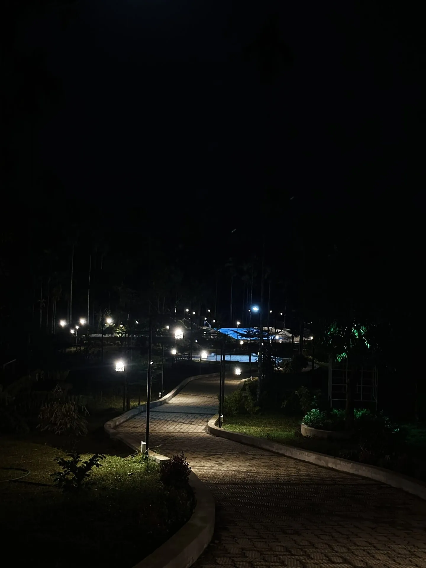 Lit pathways at night